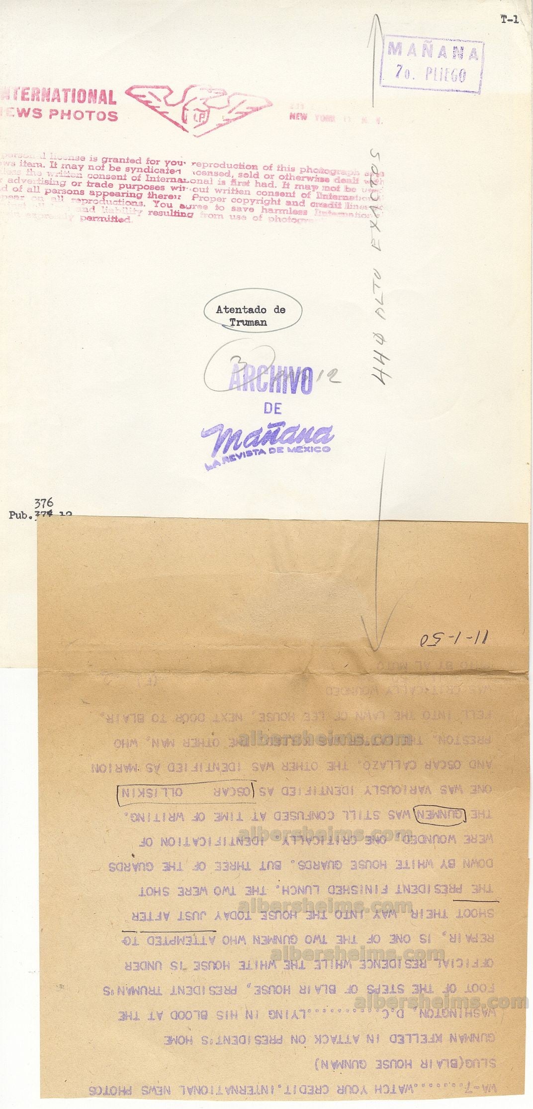 White House Guards Kill Gunman Assassination 1950 Attempt on President Harry Truman Original TYPE 1 Photo