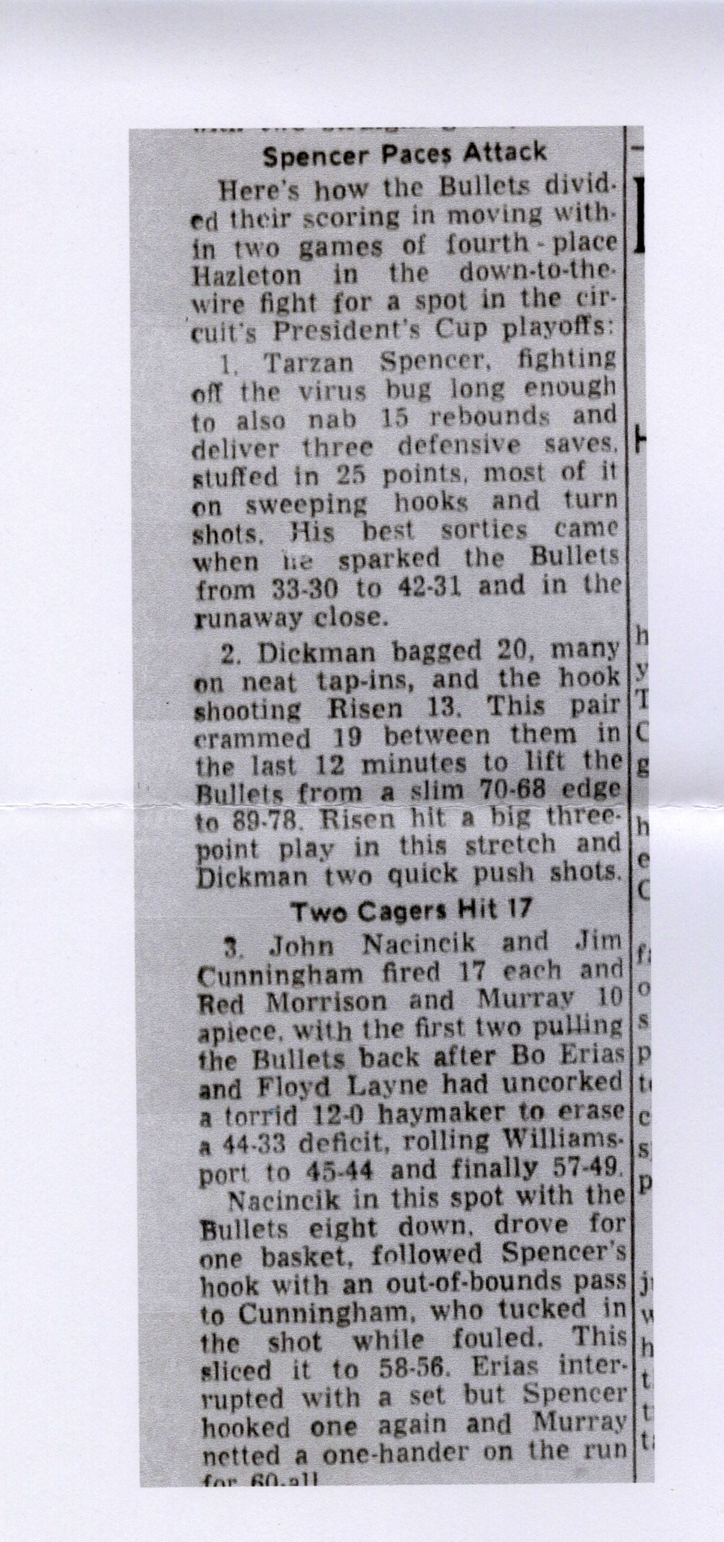 Baltimore Bullets vs. Williamsport Billies February 15, 1959 EPBL Eastern League Basketball Program