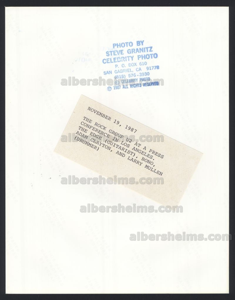 1987 Original TYPE 1 Photo of the Legendary Rock n' Roll HOF Band U2 Press Conference