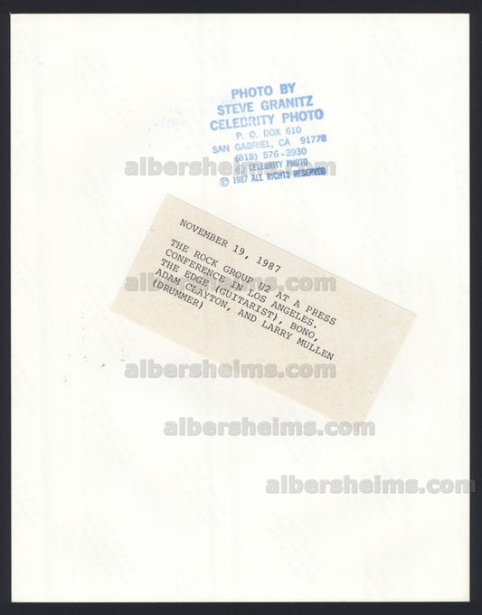 1987 Original TYPE 1 Photo of the Legendary Rock n' Roll HOF Band U2 Press Conference
