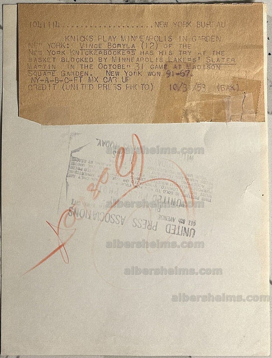 1953 Minneapolis Lakers HOFer - Slater Martin vs. Vince Boryla NY Knicks Original TYPE 1 Photo