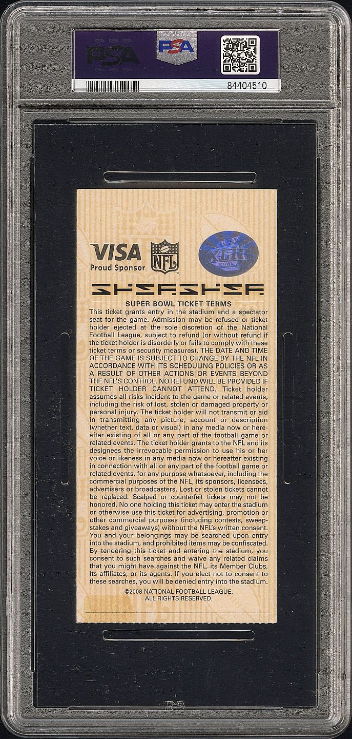 2008 Super Bowl XLII 42 Ticket Stub NY Giants 17 Patriots 14 Gold Eli Manning MVP PSA 9