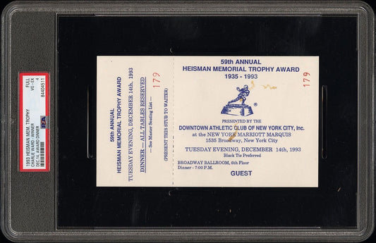 Heisman Memorial Trophy Full Ticket December 14, 1993 - Charlie Ward Winner PSA 4 Pop 1