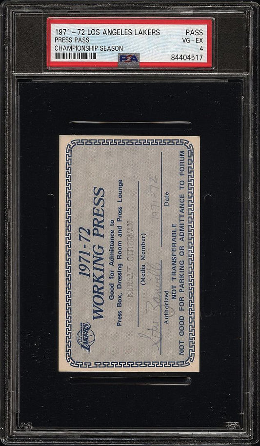 1971-72 L.A. Lakers Season Pass NBA Champs Wilt Chamberlain PSA 4
