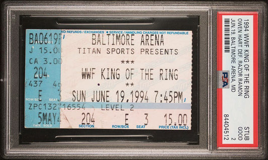 1994 WWF King of the Ring Owen Hart DEFEATS Razor Ramon WWE Ticket Stub PSA 2 Pop 1
