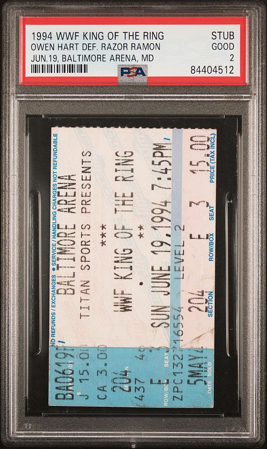 1994 WWF King of the Ring Owen Hart DEFEATS Razor Ramon WWE Ticket Stub PSA 2 Pop 1