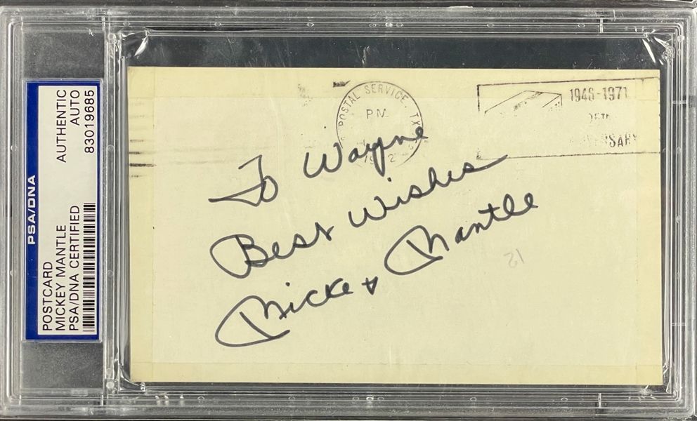 Mickey Mantle Signed AUTO Government Postcard GPC Yankees PSA/DNA