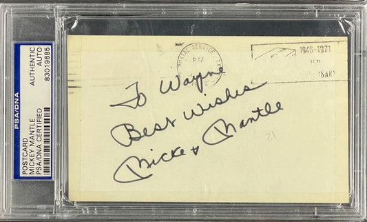 Mickey Mantle Signed AUTO Government Postcard GPC Yankees PSA/DNA