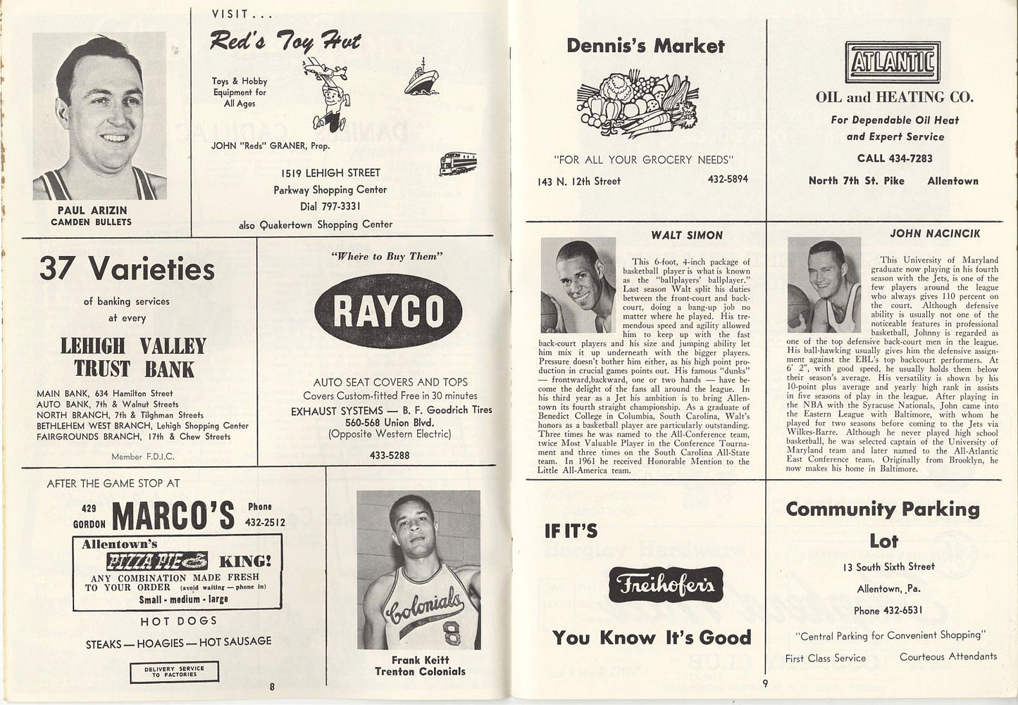 1963-64 Allentown Jets vs. Scranton Miners EPBL Eastern League Basketball Program