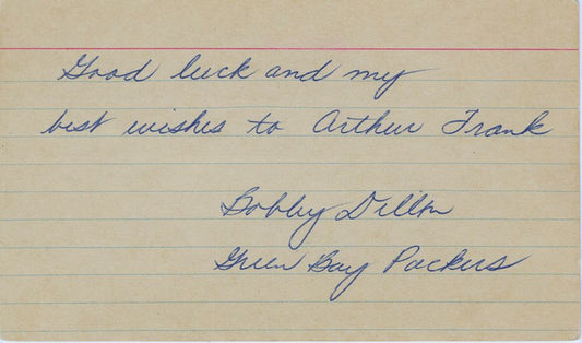 Bobby Dillon Pro Football HOF Packers 1950s Playing Days Signed AUTO 3x5 index card