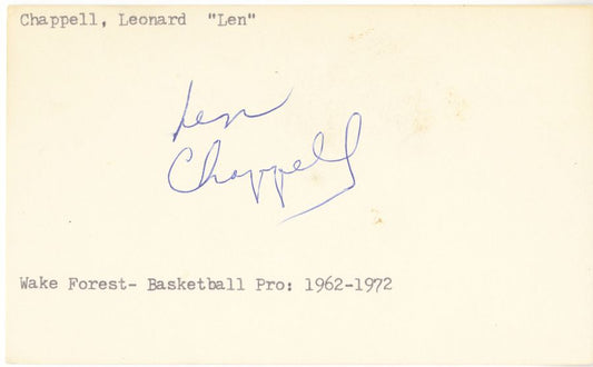 Len Chappell NBA ABA Basketball Nats Knicks Bulls Bucks Signed AUTO 3x5 index card