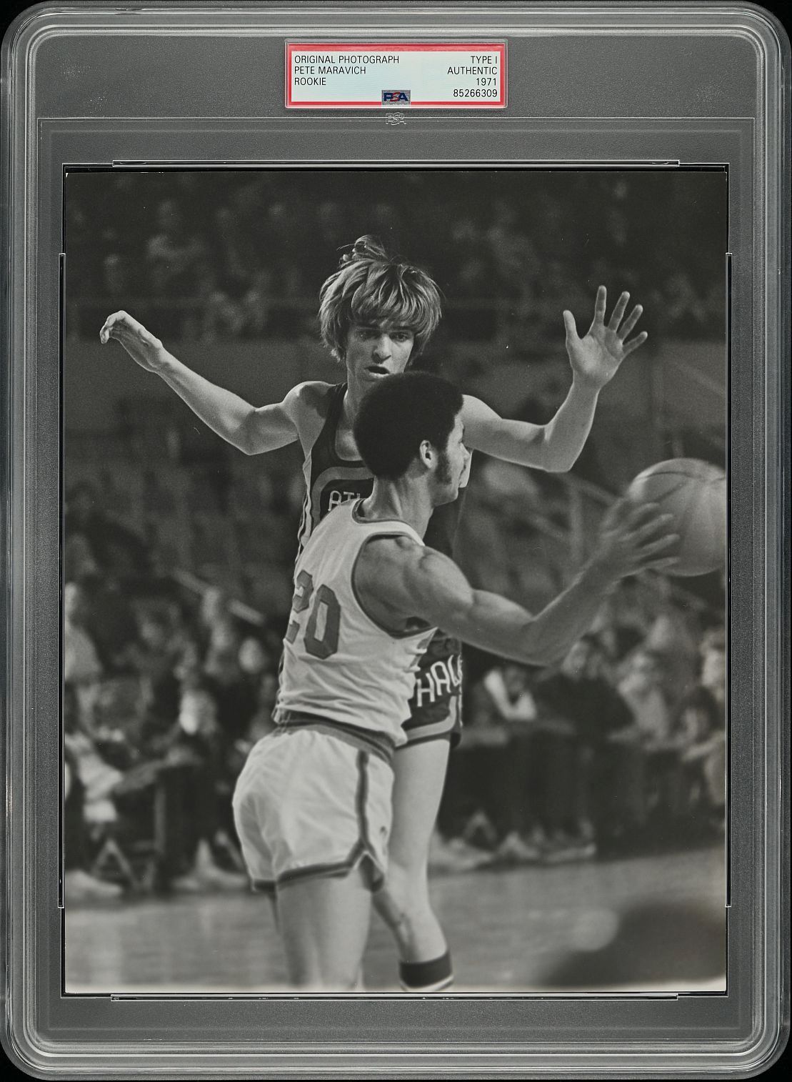 1970-71 Pete Maravich Rookie Year Defending against Buffalo Braves Original TYPE 1 Photo PSA/DNA