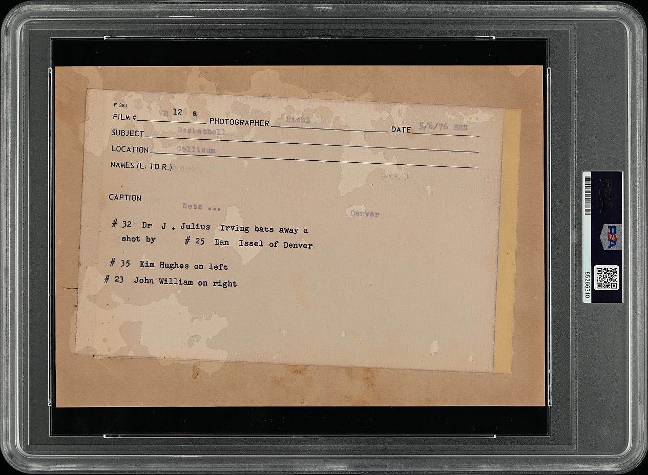 Julius Erving a.k.a. Dr. J Blocks Dan Issel Shot in the very Last ABA Finals Original TYPE I Photo PSA/DNA