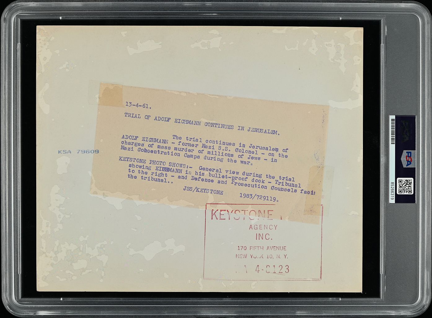 Incredible Historic "The Trial of Adolf Eichmann 1961" Original TYPE I Photo PSA/DNA