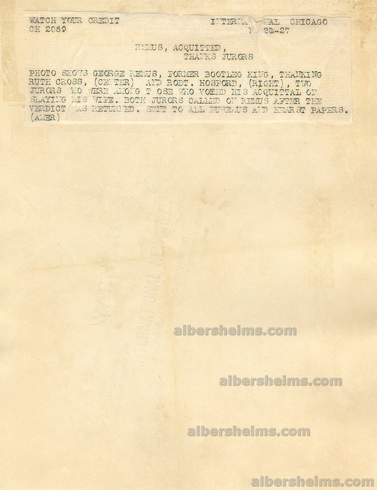 1927 George Remus Gangster Bootlegger of Prohibition Era Acquitted For Murder in Fixed Trial Original TYPE I Photo