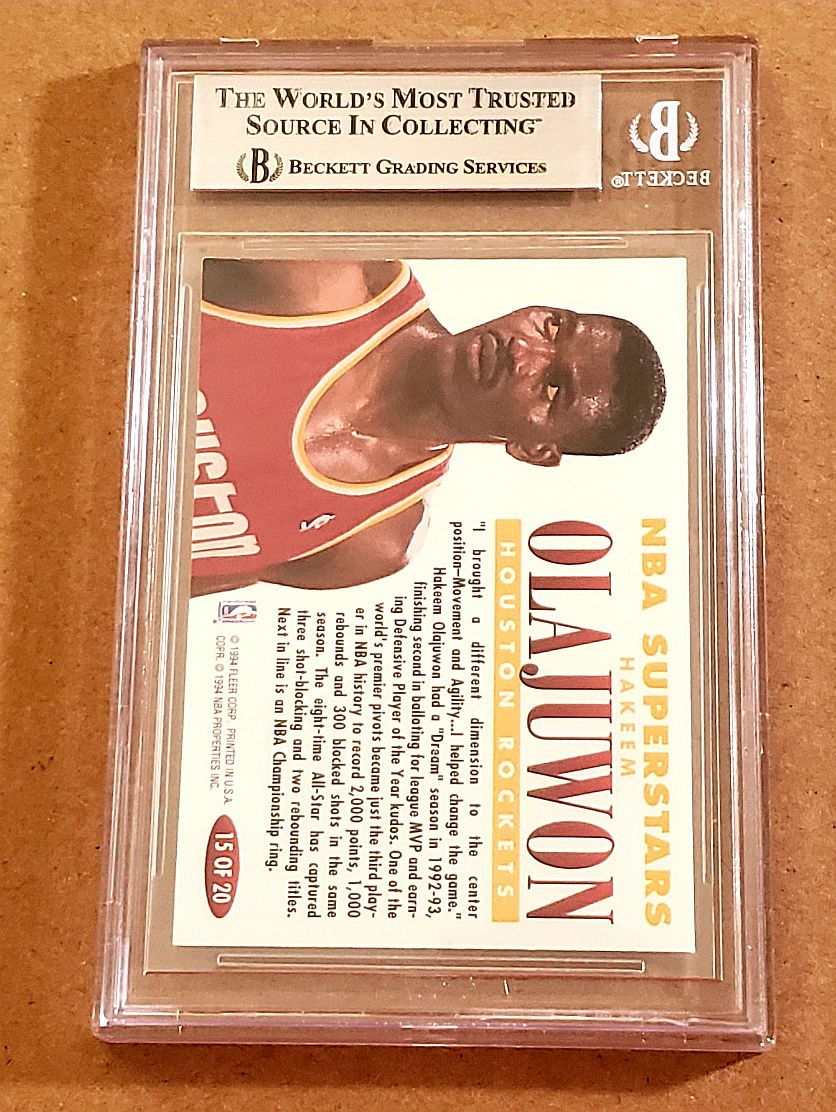 HAKEEM OLAJUWON 1993-94 Fleer NBA Superstars Houston Rockets #15 Signed AUTO Basketball Card BAS BGS POP 1