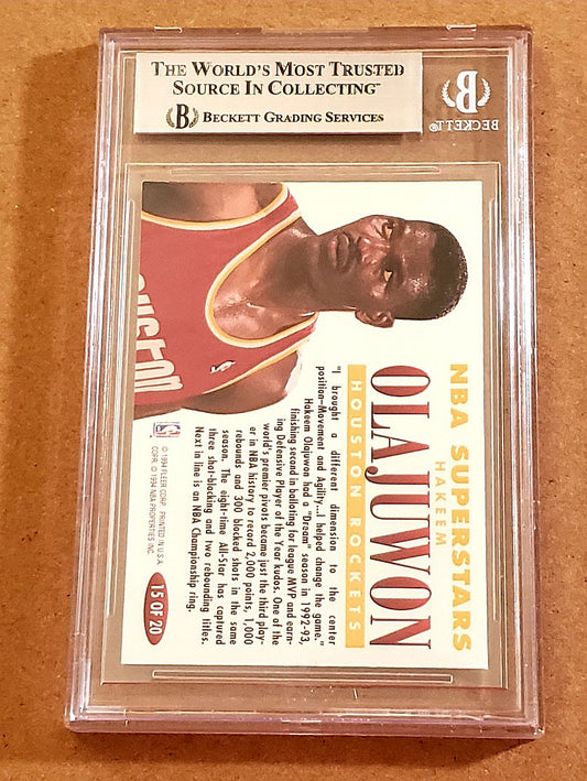 HAKEEM OLAJUWON 1993-94 Fleer NBA Superstars Houston Rockets #15 Signed AUTO Basketball Card BAS BGS POP 1