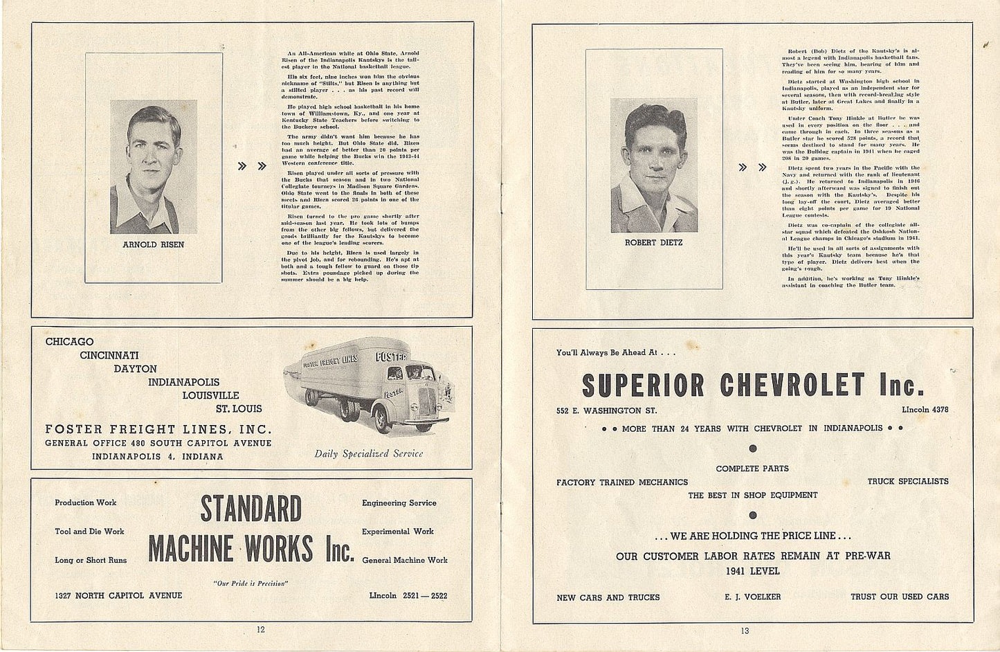 1946-47 Indianapolis Kautskys vs. Ft Wayne Pistons Program 1st Year NBA