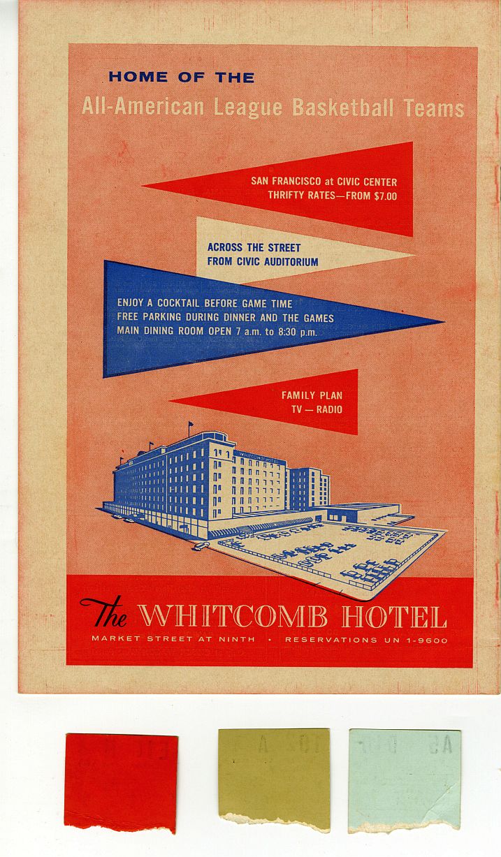 San Francisco Saints vs Kansas City Steers ABL basketball Program & Ticket Stubs Nov. 1 & 3, 1961 - 1st game in Steers HISTORY