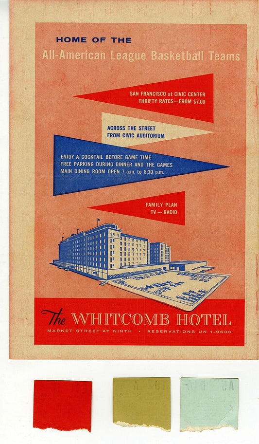 San Francisco Saints vs Kansas City Steers ABL basketball Program & Ticket Stubs Nov. 1 & 3, 1961 - 1st game in Steers HISTORY