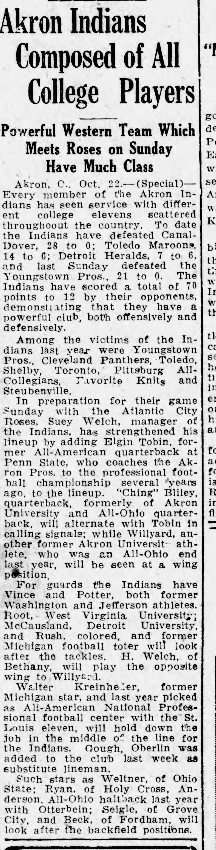 1924 Akron Indians Professional Football Team Panorama TYPE I Original Photo with African American NFL pioneer Sol Butler