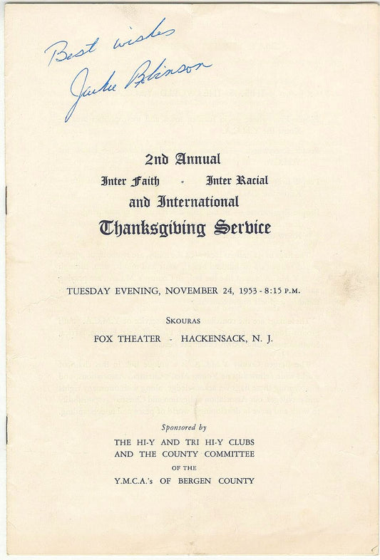 Jackie Robinson Signed AUTO 1953 Interfaith Interracial Thanksgiving Religious Service Program PSA/DNA LOA