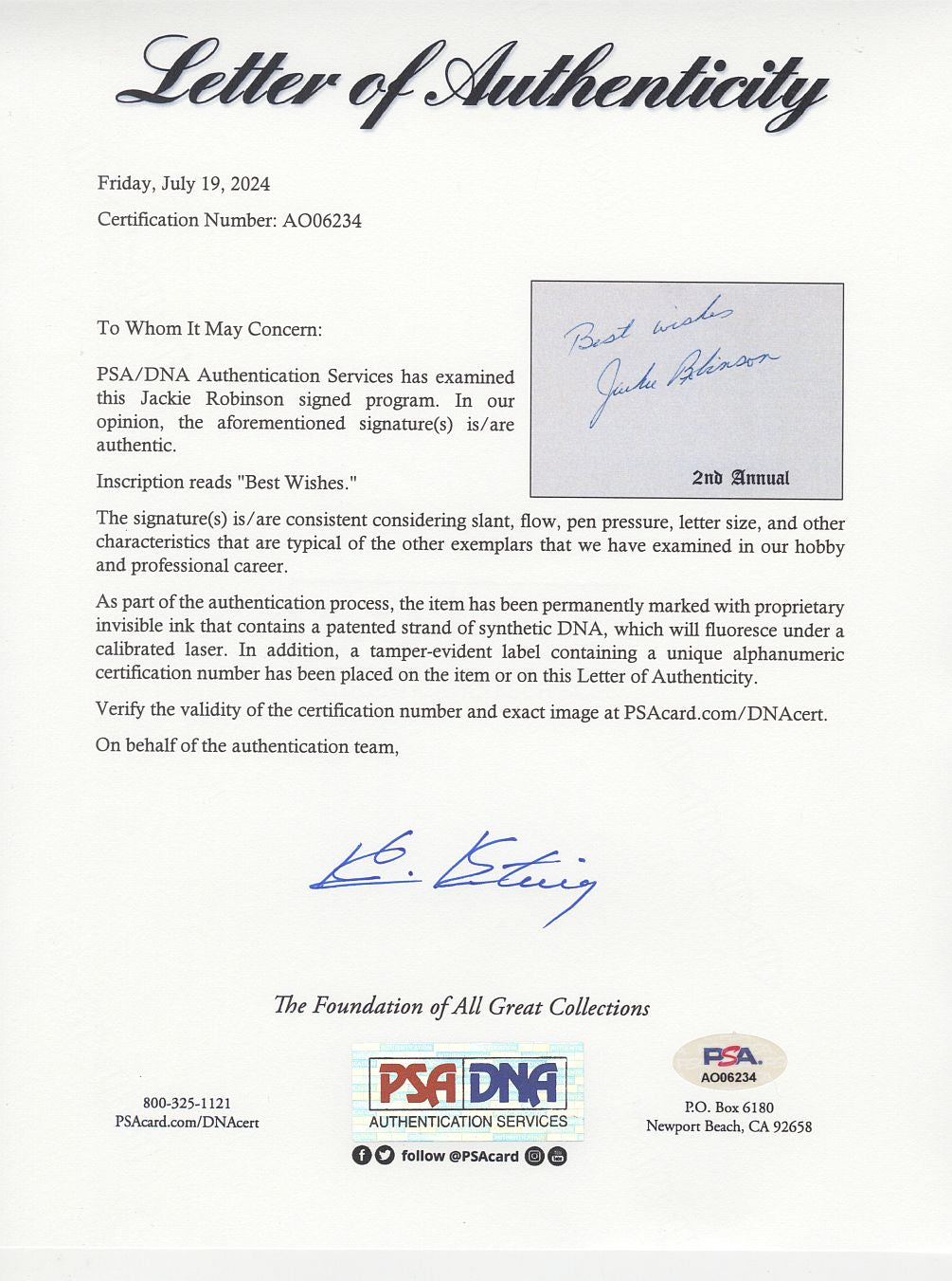 Jackie Robinson Signed AUTO 1953 Interfaith Interracial Thanksgiving Religious Service Program PSA/DNA LOA