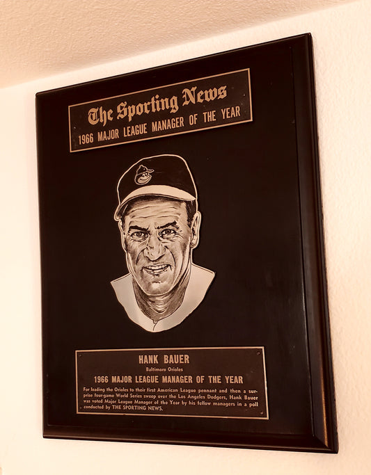 Hank Bauer's Personally Owned 1966 The Sporting News Manager of the Year Award