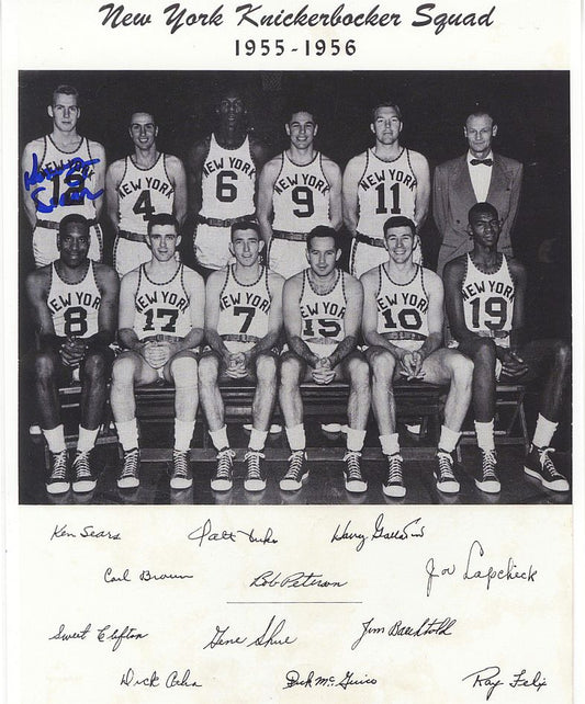 Kenny Sears Signed AUTO 1955-56 New York Knicks Team Photo (Rookie Year)