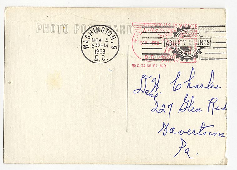 Eddie LeBaron Signed AUTO Real Photo Postcard (RPPC) Washington Redskins Postmarked from 1958