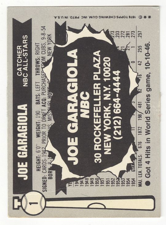 Joe Garagiola Signed AUTO Business Card Baseball Card St. Louis Cardinals D.2016