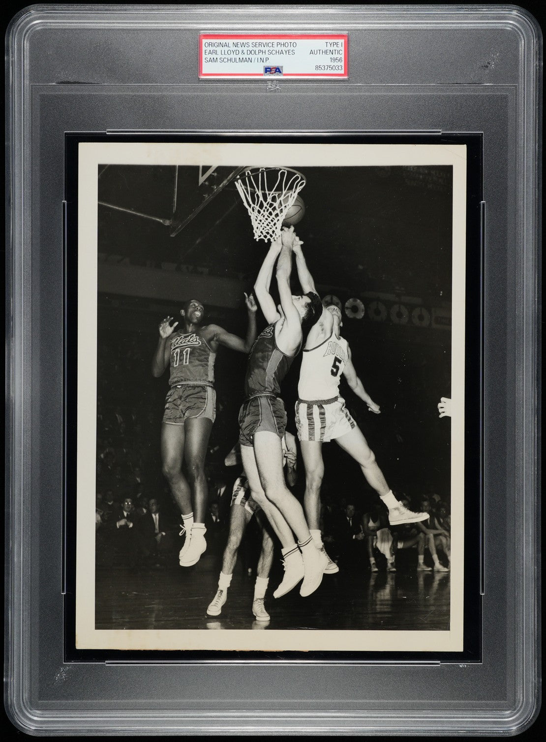 1956 HOFers - Earl Lloyd First African American to Play in NBA vs Dolph Schayes Original TYPE I Photo PSA/DNA