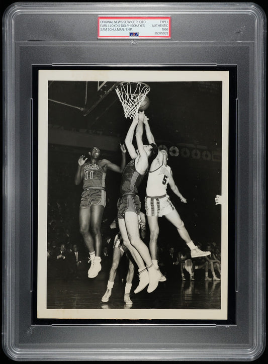 1956 HOFers - Earl Lloyd First African American to Play in NBA vs Dolph Schayes Original TYPE I Photo PSA/DNA
