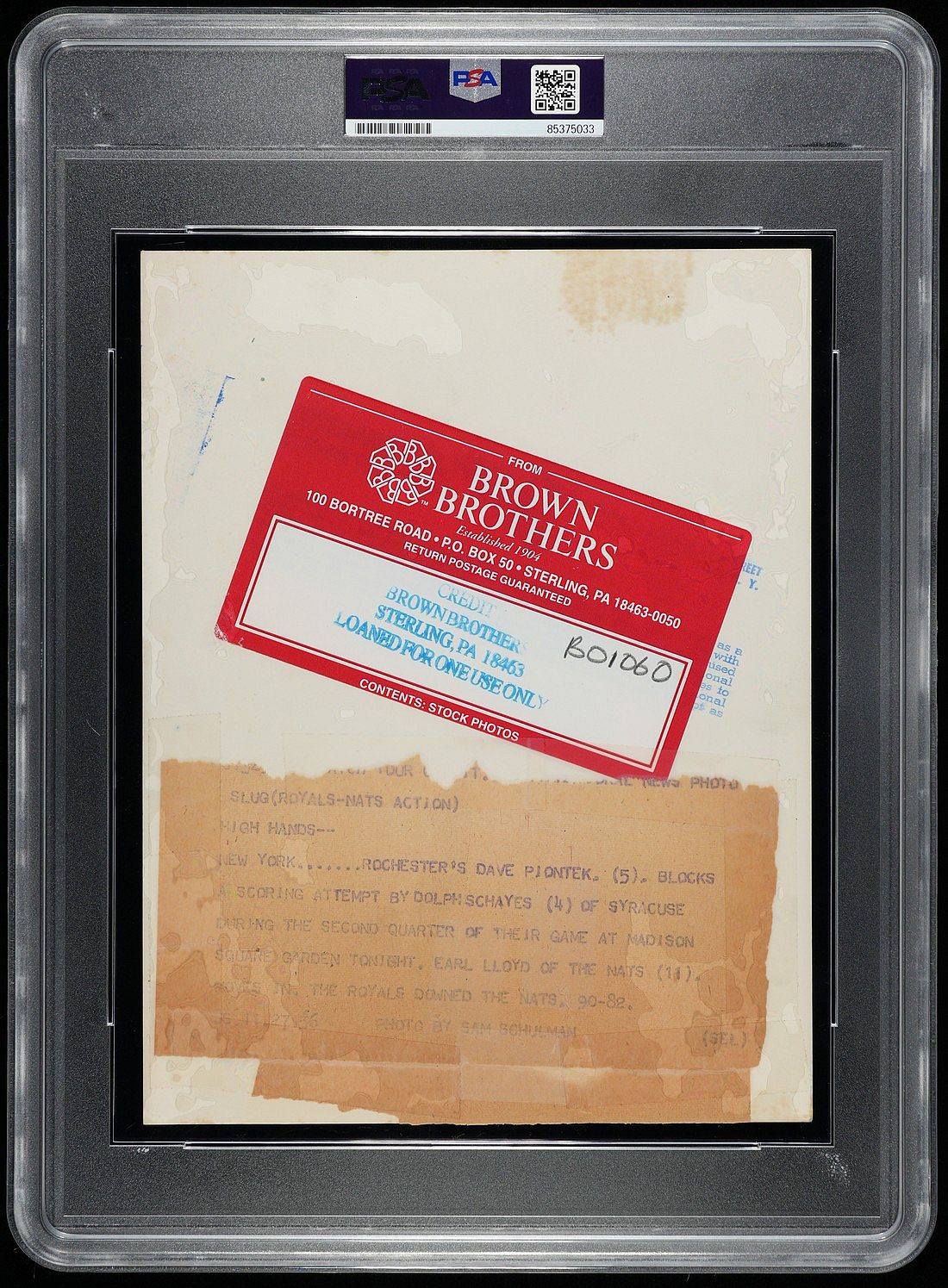 1956 HOFers - Earl Lloyd First African American to Play in NBA vs Dolph Schayes Original TYPE I Photo PSA/DNA