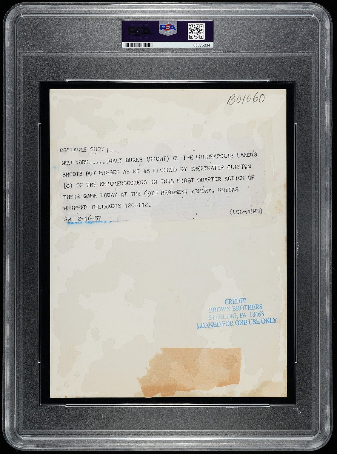 1956 HOFer Nat Sweetwater Clifton 1st African American to Sign NBA Contract vs Walter Dukes 1953 NBA #1 Pick Original TYPE I Photo PSA/DNA