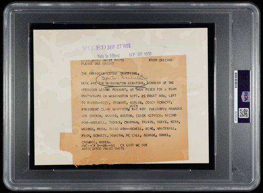 1933 Washington Senators A.L. Champions Team /w MOE BERG Original TYPE I Photo PSA/DNA