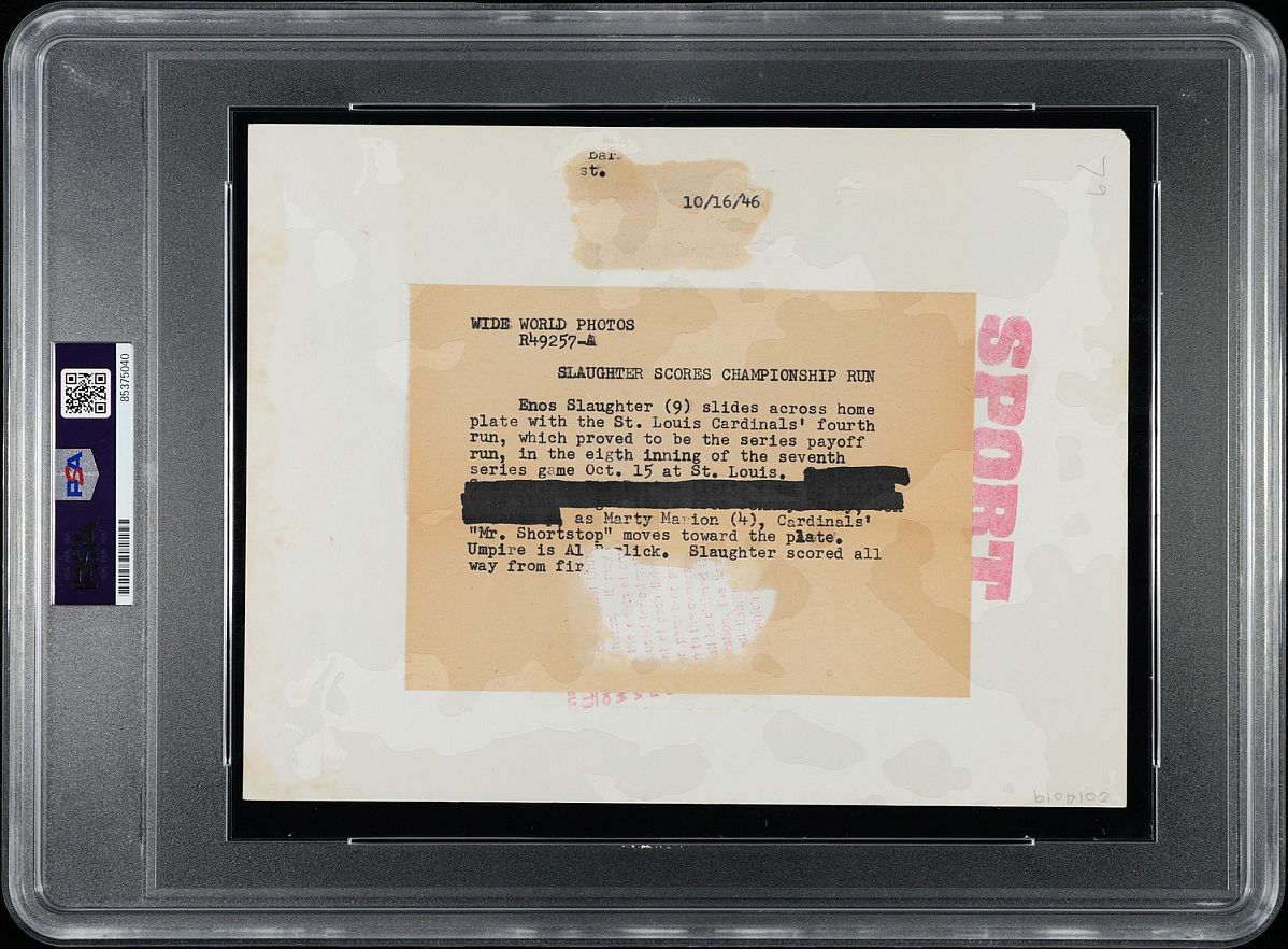 Enos Slaughter's "Mad Dash Home" 1946 World Series Original TYPE I Photo PSA/DNA