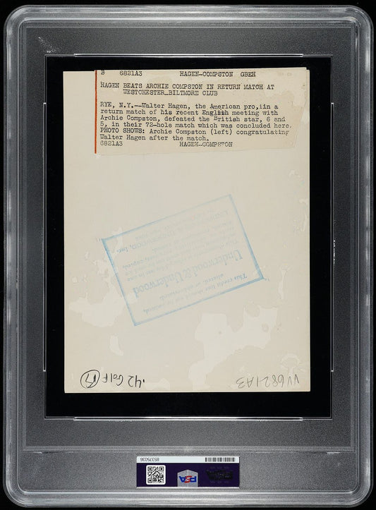 1928 Walter Hagen Golf Legend Defeats Archie Compston in 72 Hole Match Original TYPE I Photo PSA/DNA