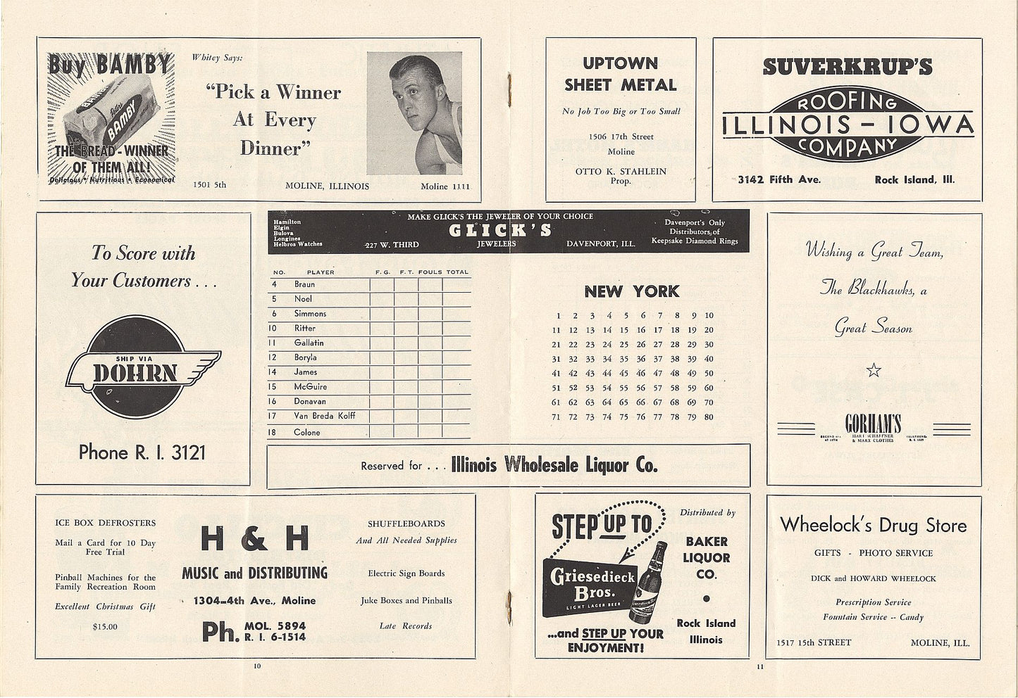 Harry Gallatin Signed AUTO November 5, 1949 - Tri-Cities Blackhawks Home opener vs. NY Knicks Basketball Program