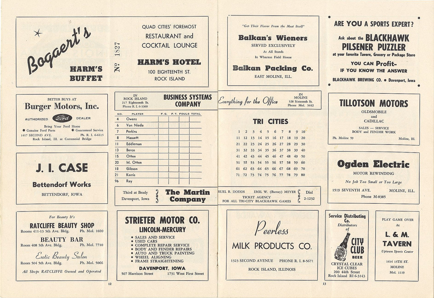 Harry Gallatin Signed AUTO November 5, 1949 - Tri-Cities Blackhawks Home opener vs. NY Knicks Basketball Program