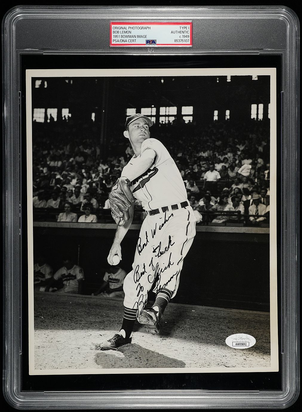 Bob Lemon Signed AUTO Original TYPE I Photo Used for his 1951 Bowman #53 Baseball Card PSA/DNA & JSA LOA - COA