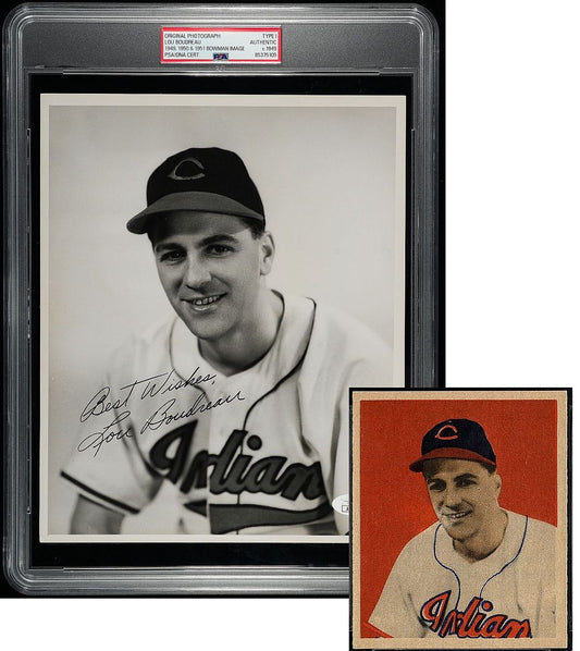 Lou Boudreau Signed AUTO Original TYPE I Photo Used for his Rookie 1949-50-1951 Bowman Baseball Cards PSA/DNA & JSA LOA - COA