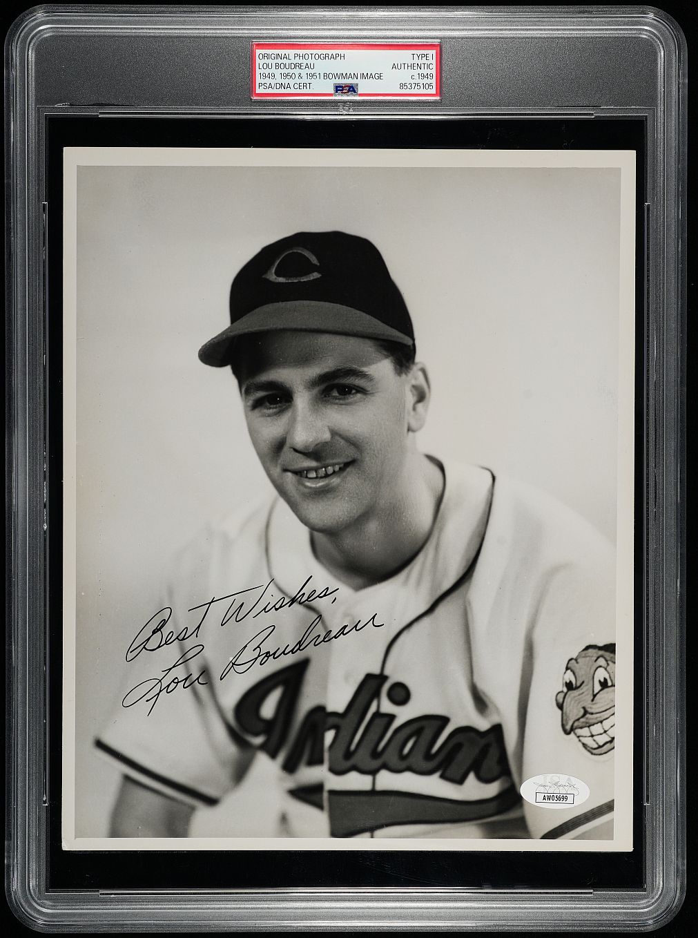 Lou Boudreau Signed AUTO Original TYPE I Photo Used for his Rookie 1949-50-1951 Bowman Baseball Cards PSA/DNA & JSA LOA - COA