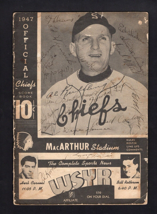 1947 Syracuse Chiefs vs Montreal Royals w/ Roy Campanella Program Signed AUTO by 19 including Howie Fox D.1955 - Jewel Ens D. 1950