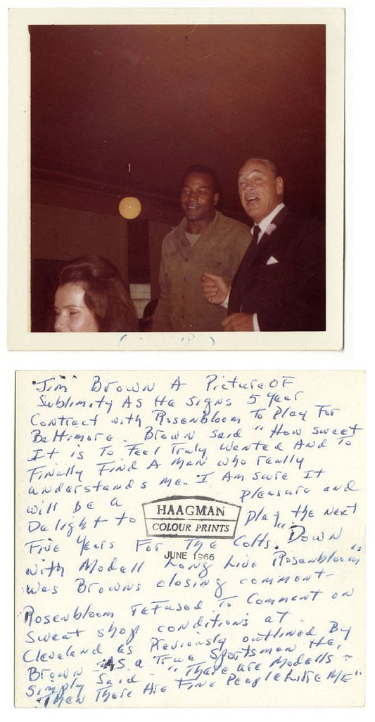 Carroll Rosenbloom & Jim Brown Original TYPE I Snapshot Photo with Long Trolling Letter to Art Modell in Carroll Rosenbloom's Hand - One of a Kind Unique Historical Piece