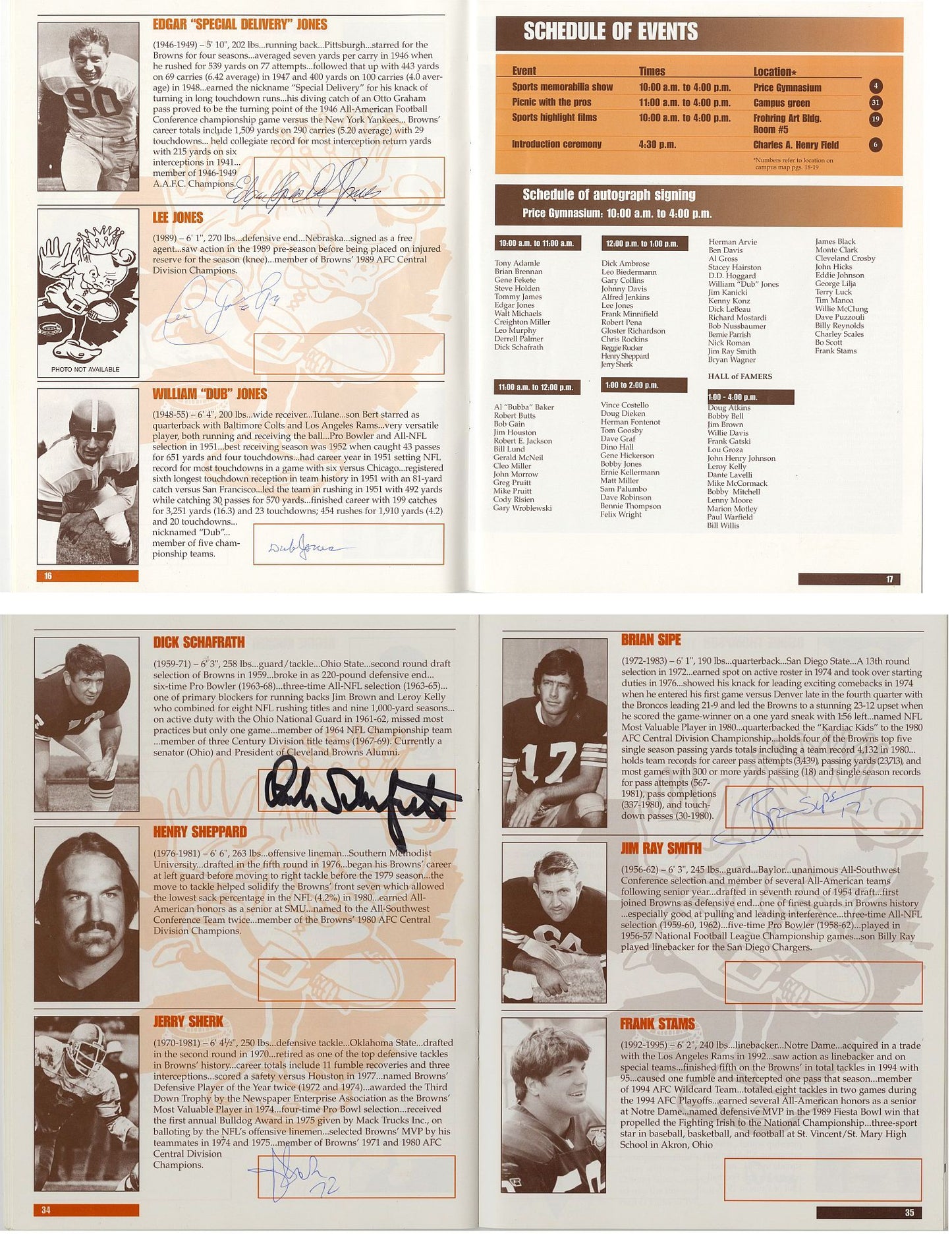 1997 Cleveland Browns Reunion Program Signed AUTO by 60 - Many Deceased