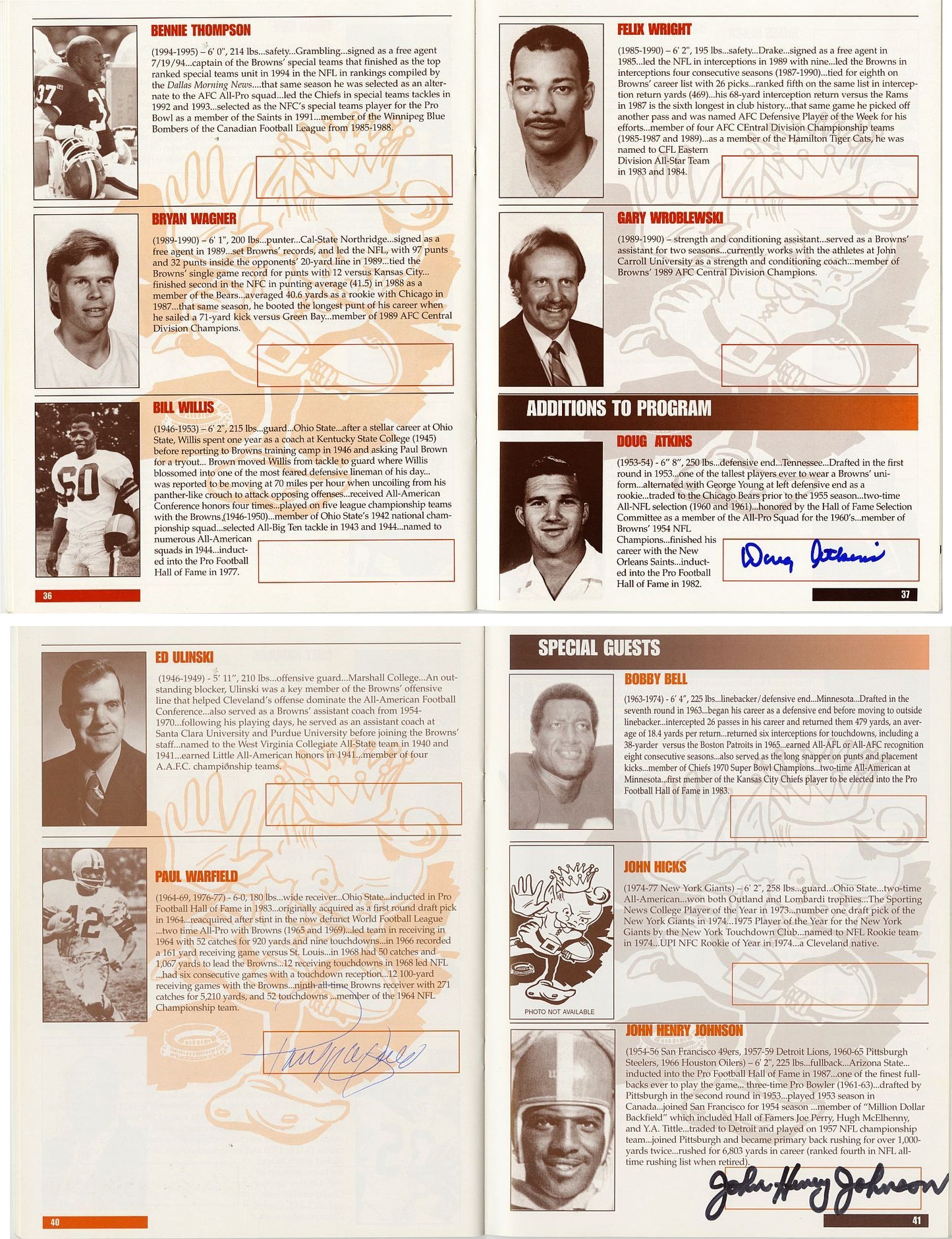 1997 Cleveland Browns Reunion Program Signed AUTO by 60 - Many Deceased