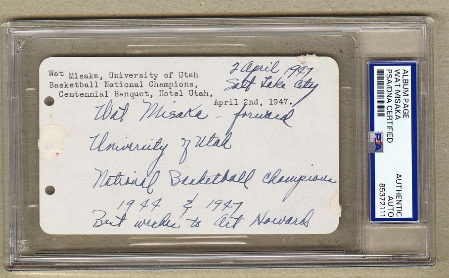 Wat Misaka Signed AUTO Album Page from 1947 Utah New York Knicks 1st Japanese American to Play in the NBA PSA/DNA