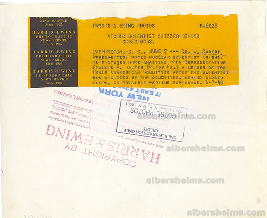 1949 Dr. J. Robert Oppenheimer Appearing Before "House Un-American Activities Committee" Original TYPE I Photo - HISTORIC