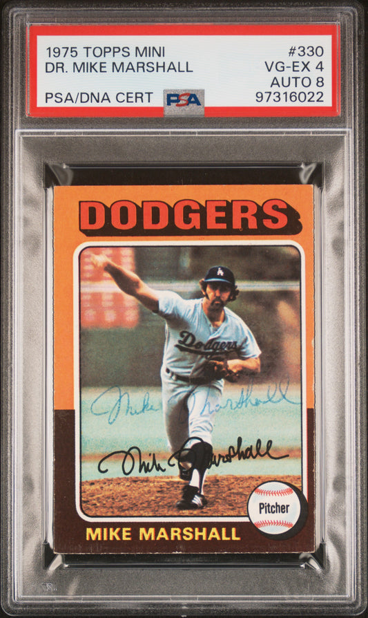 1975 Topps Mini Mike Marshall #330 Signed AUTO PSA 4 PSA/DNA 8 Pop One - None Higher